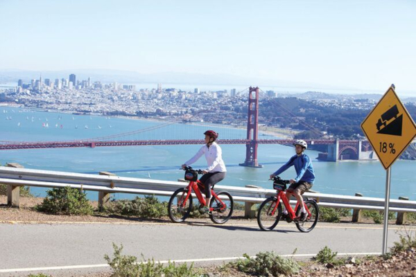 Enjoy spectacular views as you cross this amazing bridge by bicycle to Sausalito.
