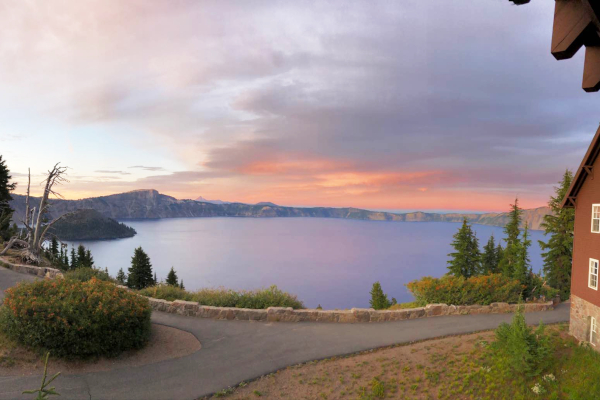 View from our lodge on the  Crater Lake bike tour